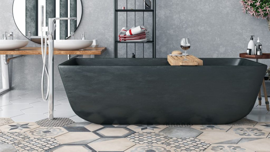 Ceramic tile flooring bathroom